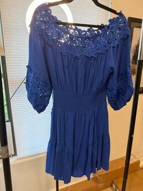 Gianni Bini Blue Crochet-Trim Off-Shoulder Women's Dress